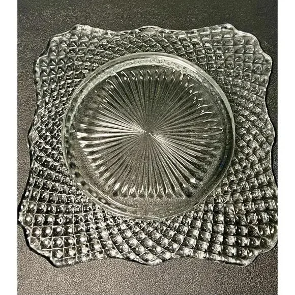 Westmoreland 1940s Pressed Clear Glass Snack Set Diamond & Fan, 2 Plates 3 Bowls - Picture 12 of 16